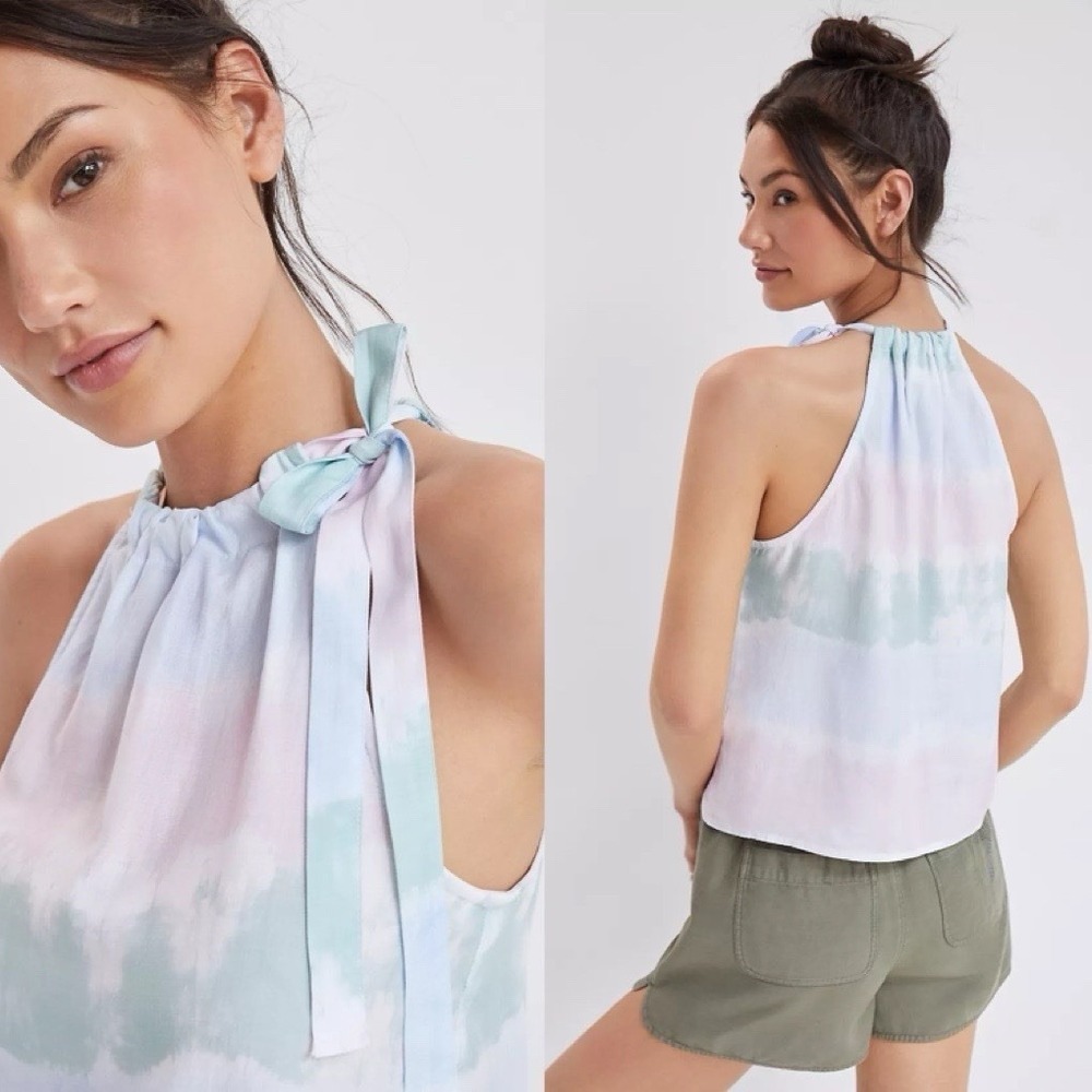 Cloth & Stone Anthropologie Pastel Rainbow Striped Halter Neck Cami Top sz M